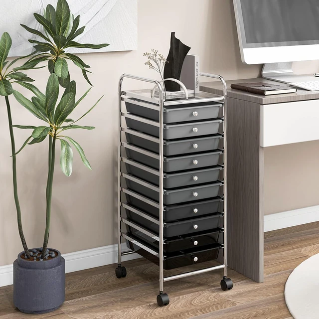 Main image of Storage Cart, Rolling Utility Cart with 10 Drawers, Portable Handles & Lockable Wheels, Mobile Paper Toys Storage Organizer Large Capacity for Home Office School Teacher (Gradient Black)