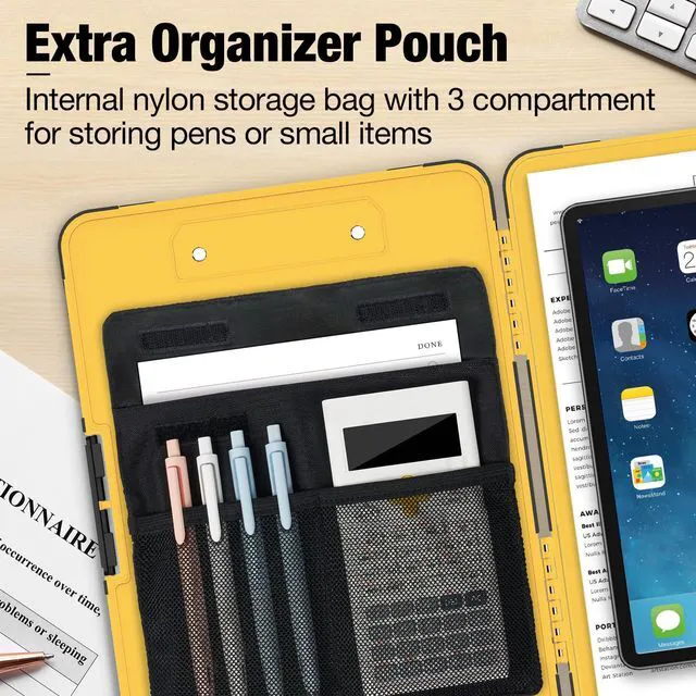 Alt view image 2 of 7 - Toughest Clipboard with Storage, Clip Boards 8.5x11 with Pen Pouch Rubber Corner, Heavy Duty, Extra Nylon Pouch, High Capacity, Organization Box Case for Contractor Trucker Driver, Letter Size