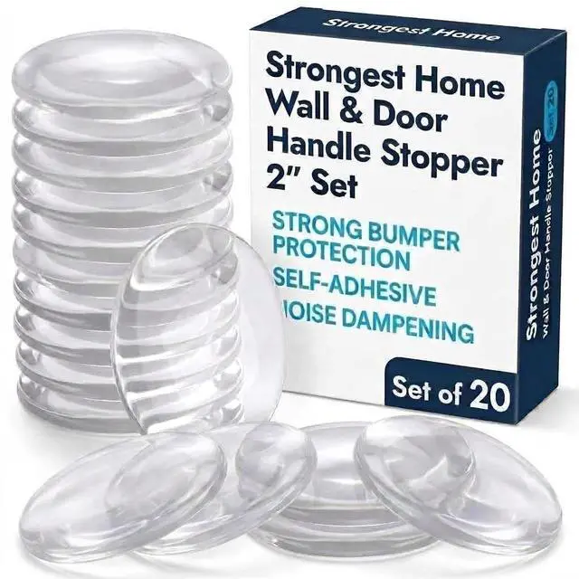Main image of Door Stoppers (Medium) 2" - Door Stop for Wall with Strong Back Adhesive - Quiet and Shock Absorbent Silicone Wall Protectors from Door Knobs - Protects Every Surface - (Clear | 20 PCS)