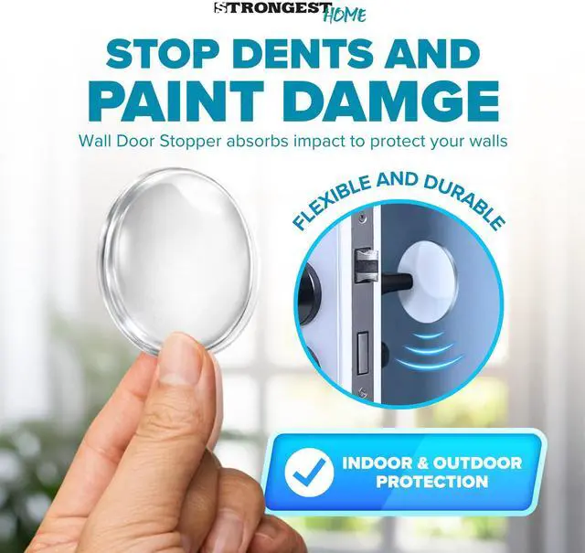 Alt view image 2 of 7 - Door Stoppers (Medium) 2" - Door Stop for Wall with Strong Back Adhesive - Quiet and Shock Absorbent Silicone Wall Protectors from Door Knobs - Protects Every Surface - (Clear | 20 PCS)