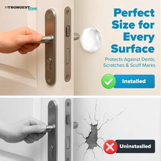 Alt view image 4 of 7 - Door Stoppers (Medium) 2" - Door Stop for Wall with Strong Back Adhesive - Quiet and Shock Absorbent Silicone Wall Protectors from Door Knobs - Protects Every Surface - (Clear | 20 PCS)