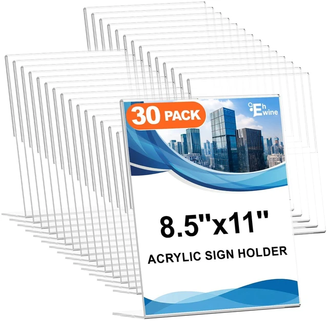 Main image of 30 Pack Acrylic Sign Holder 8.5 x 11, L Shape Clear Plastic Display Stand, Slanted Back Picture Frame Menu Flyer Paper Display Stand up Table Top Sign Holders for Restaurant, Office and School