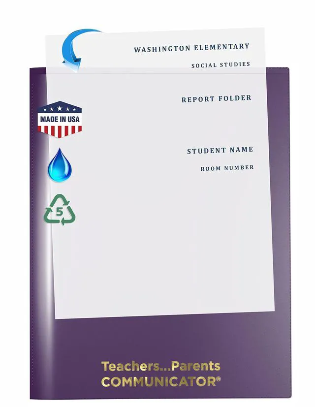 Alt view image 2 of 5 - Folder® English Communicator, Parent-Teacher Folder, Patented Tear-Resistant, Flexible Plastic, 2 Inside Pockets, 2 Exterior Sleeves, Letter Size Paper, Single Color (24 Pack)(Metallic Violet)