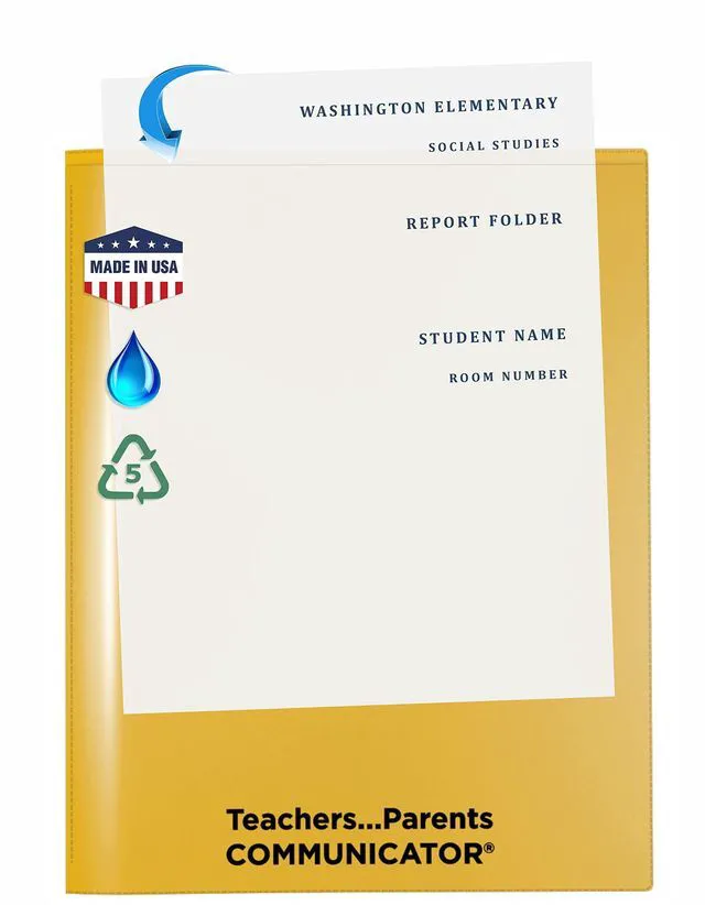 Alt view image 2 of 5 - Folder® English Communicator, Parent-Teacher Folder, Patented Tear-Resistant, Flexible Plastic, 2 Inside Pockets, 2 Exterior Sleeves, Letter Size Paper, Single Color (24 Pack) (Yellow)