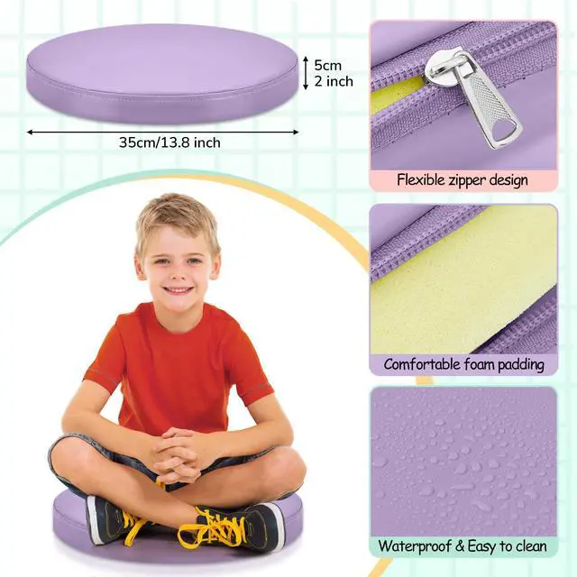 Alt view image 2 of 7 - 8 Pcs Floor Cushions Kids, Hippie Boho Color, 13.8 x 13.8 x 2 Inch Extra Thick 2" Flexible Seating Classroom, Assorted Colored Floor Pillow, Soft Round Cushions for Kids Students Office School