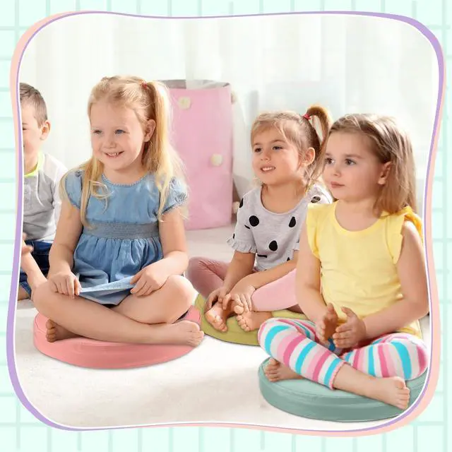 Alt view image 3 of 7 - 8 Pcs Floor Cushions Kids, Hippie Boho Color, 13.8 x 13.8 x 2 Inch Extra Thick 2" Flexible Seating Classroom, Assorted Colored Floor Pillow, Soft Round Cushions for Kids Students Office School