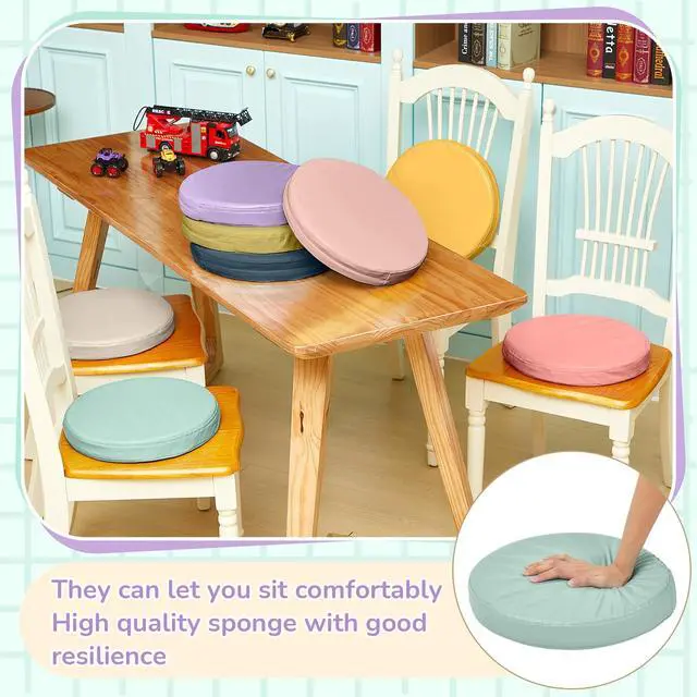 Alt view image 6 of 7 - 8 Pcs Floor Cushions Kids, Hippie Boho Color, 13.8 x 13.8 x 2 Inch Extra Thick 2" Flexible Seating Classroom, Assorted Colored Floor Pillow, Soft Round Cushions for Kids Students Office School