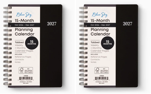 Main image of 2027 15-Month Weekly and Monthly Mini Planner Calendar, Includes October 2026 - December 2027, 3.625" x 6.125", Flexible Cover, Wirebound, Laminated Tabs, Enterprise (Pack of 2)