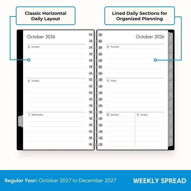 Alt view image 3 of 7 - 2027 15-Month Weekly and Monthly Mini Planner Calendar, Includes October 2026 - December 2027, 3.625" x 6.125", Flexible Cover, Wirebound, Laminated Tabs, Enterprise (Pack of 2)