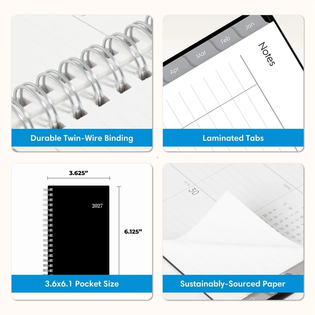 Alt view image 7 of 7 - 2027 15-Month Weekly and Monthly Mini Planner Calendar, Includes October 2026 - December 2027, 3.625" x 6.125", Flexible Cover, Wirebound, Laminated Tabs, Enterprise (Pack of 2)