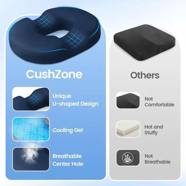 Alt view image 5 of 7 - Donut Pillow Seat Cushion, Cooling Gel Memory Foam Chair Cushion, Blue Office, Home & Car Seat Cushion, Butt Pillow for Tailbone Pain Relief, Hemorrhoids and Everyday Sitting Comfort