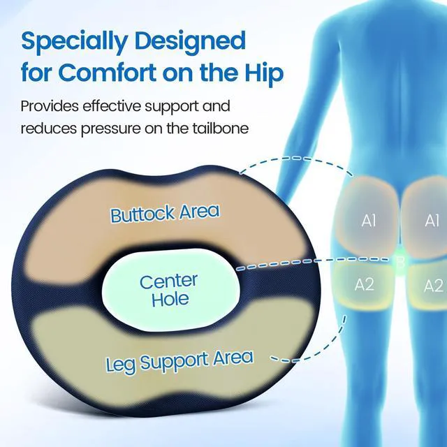 Alt view image 6 of 7 - Donut Pillow Seat Cushion, Cooling Gel Memory Foam Chair Cushion, Blue Office, Home & Car Seat Cushion, Butt Pillow for Tailbone Pain Relief, Hemorrhoids and Everyday Sitting Comfort