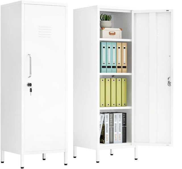 Main image of 47.24" White Lockable Small Metal Storage Locker Employees Locker 1 Door & 3 Adjustable Shelves, Steel Cabinet for Employees, Home, School, Office & Gym