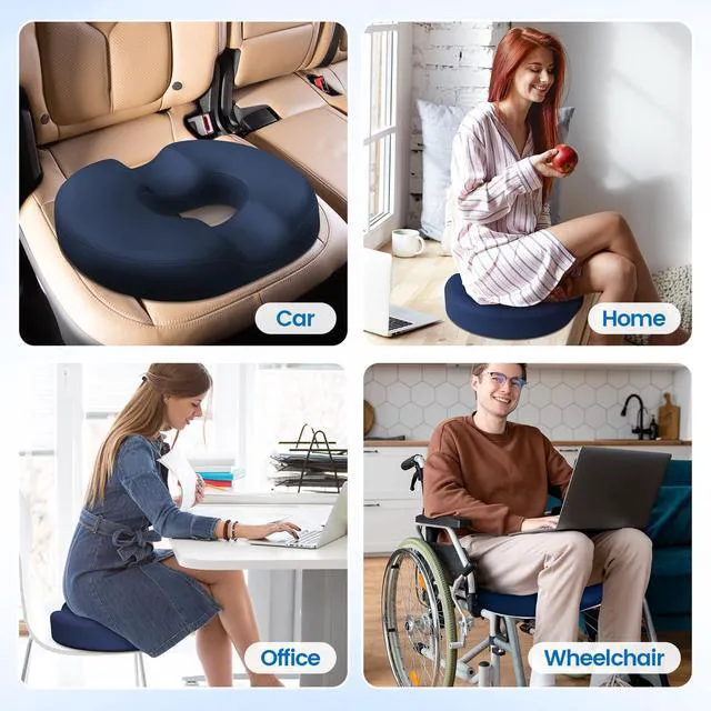 Alt view image 7 of 7 - Donut Pillow Seat Cushion, Cooling Gel Memory Foam Chair Cushion, Blue Office, Home & Car Seat Cushion, Butt Pillow for Tailbone Pain Relief, Hemorrhoids and Everyday Sitting Comfort
