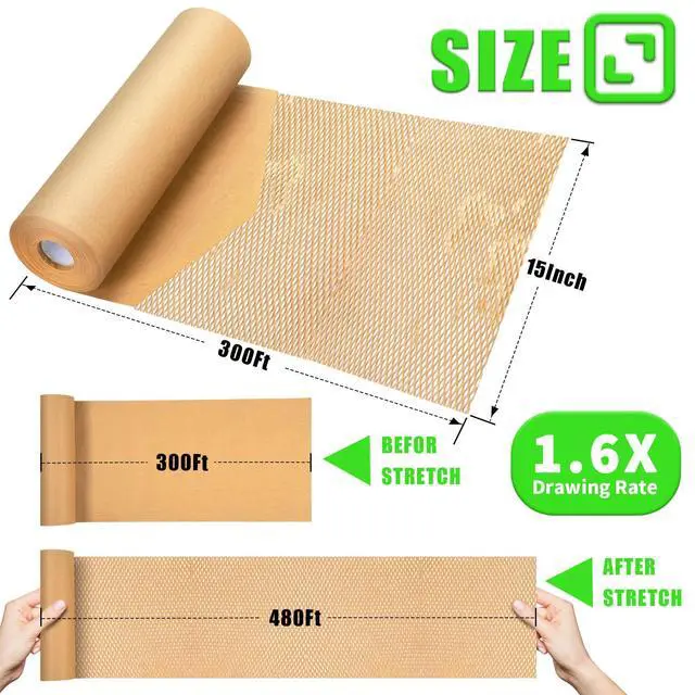 Alt view image 6 of 7 - Honeycomb Packing Paper, 15"x300' Eco Friendly Packing Paper for Moving Recyclable Honeycomb Paper Moving Supplies Bubble Paper Wrapping Protective Roll, With 36 Fragile Sticker Labels