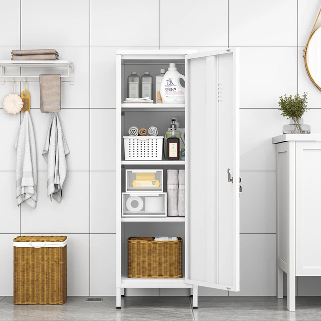 Alt view image 7 of 7 - 47.24" White Lockable Small Metal Storage Locker Employees Locker 1 Door & 3 Adjustable Shelves, Steel Cabinet for Employees, Home, School, Office & Gym