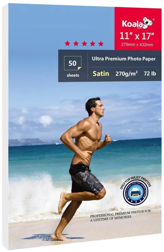 Main image of Photo Paper Resin Coated 11x17 In Satin Photo Printer Paper 72lb for Inkjet Printer Water-Resistant Semi Gloss 50 Sheets