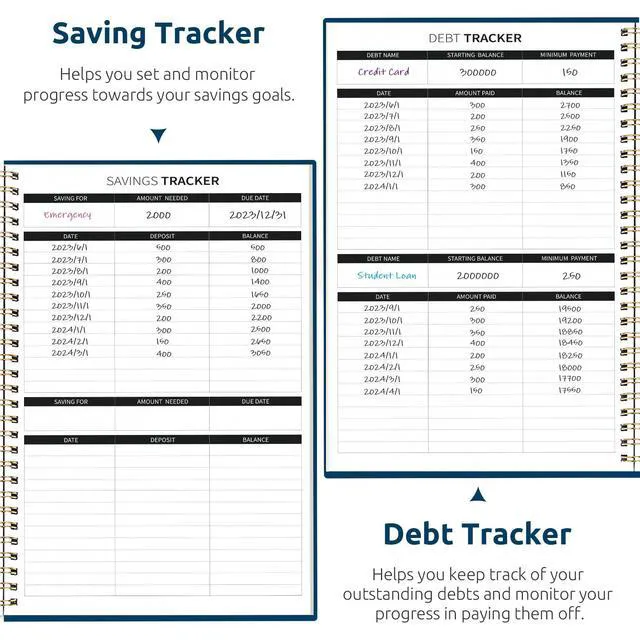 Alt view image 5 of 7 - Budget Planner, Undated Budget Book with Expense Tracker, 6.9" x 9.9" Monthly Budget Planner Bill Organizer, Account Book to Track Money and Finances, 150 Pages, Navy Blue