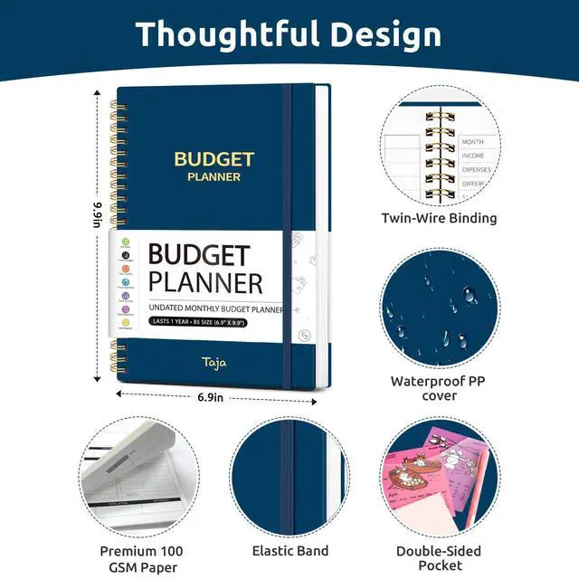 Alt view image 7 of 7 - Budget Planner, Undated Budget Book with Expense Tracker, 6.9" x 9.9" Monthly Budget Planner Bill Organizer, Account Book to Track Money and Finances, 150 Pages, Navy Blue