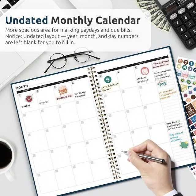 Alt view image 2 of 7 - Budget Planner, Undated Budget Book with Expense Tracker, 6.9" x 9.9" Monthly Budget Planner Bill Organizer, Account Book to Track Money and Finances, 150 Pages, Golden Flutter