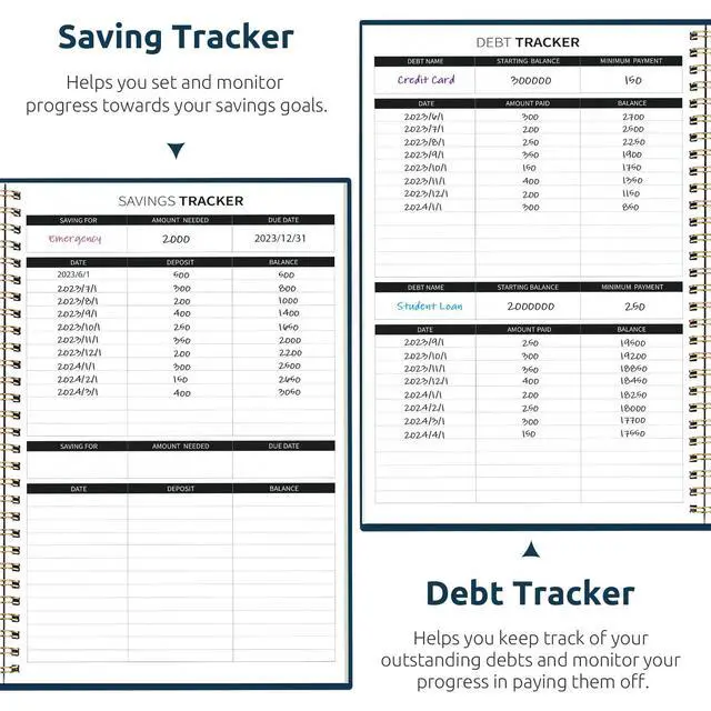 Alt view image 5 of 7 - Budget Planner, Undated Budget Book with Expense Tracker, 6.9" x 9.9" Monthly Budget Planner Bill Organizer, Account Book to Track Money and Finances, 150 Pages, Golden Flutter