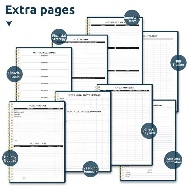 Alt view image 6 of 7 - Budget Planner, Undated Budget Book with Expense Tracker, 6.9" x 9.9" Monthly Budget Planner Bill Organizer, Account Book to Track Money and Finances, 150 Pages, Golden Flutter