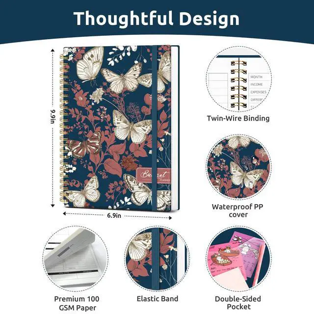 Alt view image 7 of 7 - Budget Planner, Undated Budget Book with Expense Tracker, 6.9" x 9.9" Monthly Budget Planner Bill Organizer, Account Book to Track Money and Finances, 150 Pages, Golden Flutter