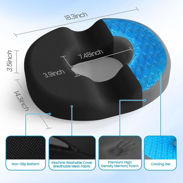 Alt view image 2 of 7 - Donut Pillow Seat Cushion, Cooling Gel Memory Foam Chair Cushion, Black Office, Home & Car Seat Cushion, Butt Pillow for Tailbone Pain Relief, Hemorrhoids and Everyday Sitting Comfort