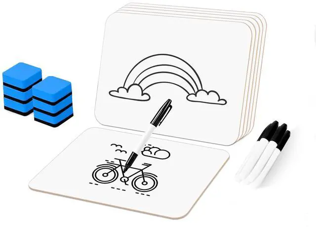Main image of 6 Pack Dry Erase Boards with 6 Erasers and 6 Markers, 12.5x 9 Double-Sided Reusable Small White Board, Smooth Writing & Wipe-Clean Design, Portable Study Whiteboard