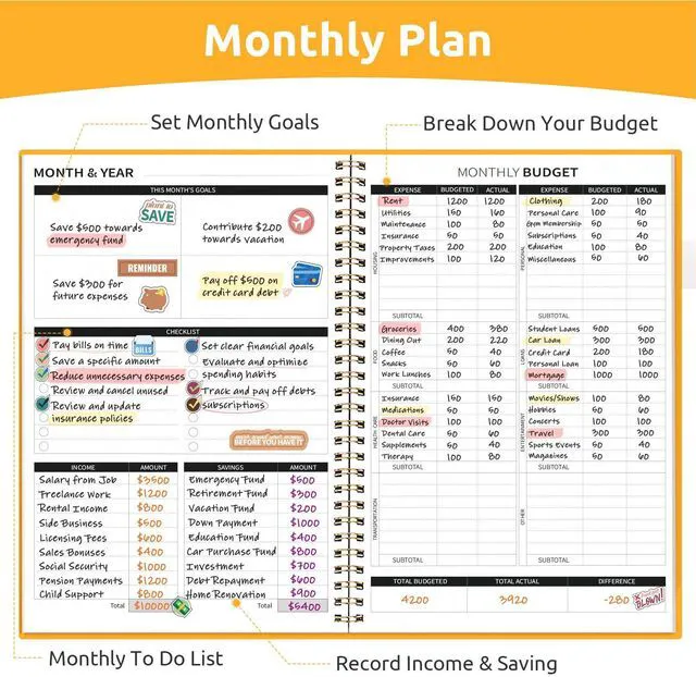 Alt view image 3 of 7 - Budget Planner, Undated Budget Book with Expense Tracker, 6.9" x 9.9" Monthly Budget Planner Bill Organizer, Account Book to Track Money and Finances, 150 Pages, Yellow