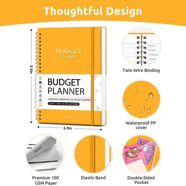 Alt view image 7 of 7 - Budget Planner, Undated Budget Book with Expense Tracker, 6.9" x 9.9" Monthly Budget Planner Bill Organizer, Account Book to Track Money and Finances, 150 Pages, Yellow