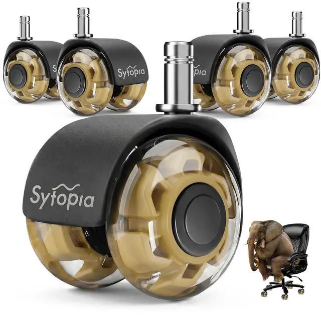 Main image of Office Chair Wheels 2" Desk Chair Caster Wheels Smooth Roller Style Quiet for Carpet and Hardwood Floors Universal Fit 11x22 mm Set of 5 Yellow