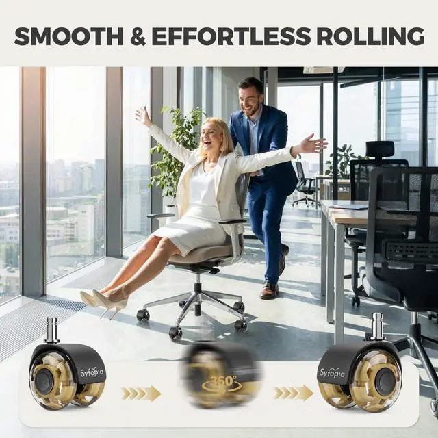Alt view image 5 of 7 - Office Chair Wheels 2" Desk Chair Caster Wheels Smooth Roller Style Quiet for Carpet and Hardwood Floors Universal Fit 11x22 mm Set of 5 Yellow