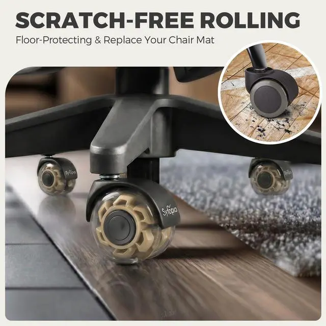 Alt view image 6 of 7 - Office Chair Wheels 2" Desk Chair Caster Wheels Smooth Roller Style Quiet for Carpet and Hardwood Floors Universal Fit 11x22 mm Set of 5 Yellow