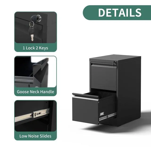 Alt view image 5 of 6 - 2 Drawer File Cabinet with Lock,Metal File Cabinet for Home Office Black Vertical Filing Cabinets Heavy Duty Office Storage Cabinets for Letter/Legal/A4/F4 Size File, Assembly Required