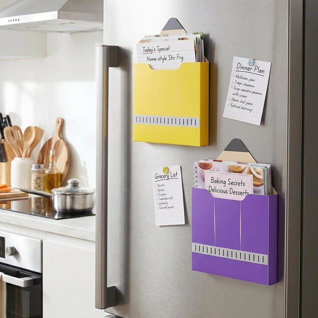 Alt view image 6 of 7 - 8 Pack Magnetic File Folder Holder for Whiteboard Classroom Storage 10"x13"x1.2" Hanging Magnetic Wall File Organizer, Refrigerator Magazine Holder, for Mail Letters Paper Desk Office