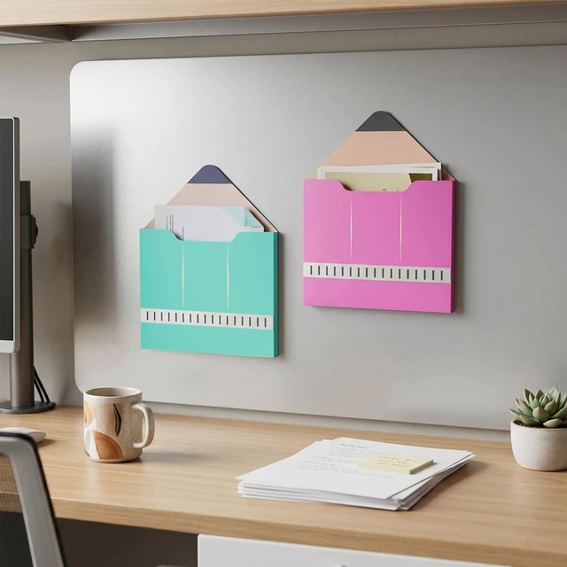 Alt view image 7 of 7 - 8 Pack Magnetic File Folder Holder for Whiteboard Classroom Storage 10"x13"x1.2" Hanging Magnetic Wall File Organizer, Refrigerator Magazine Holder, for Mail Letters Paper Desk Office