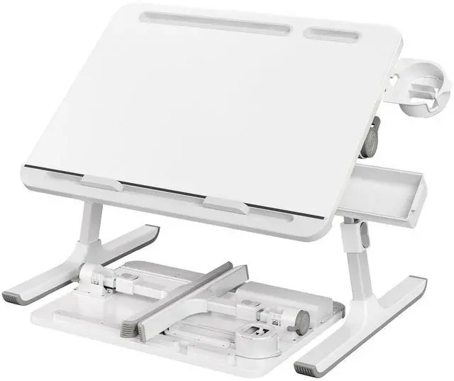 Main image of Bed Laptop Desk, Foldable, Adjustable Height, 15.7 x 22 Inches Portable Bed Sofa Table, Large Desktop, 120° Stepless Tilt, Cup Holder, Tray, White, ISLAND Collection ULLD113WB01