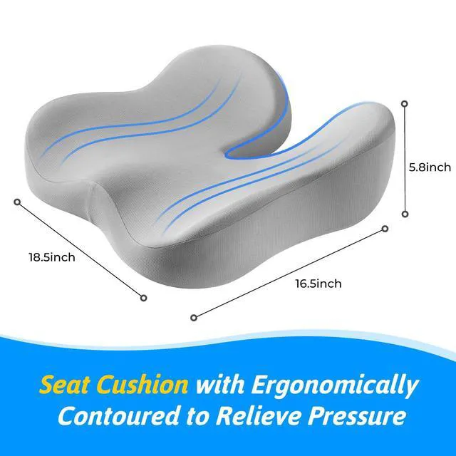 Alt view image 2 of 7 - Seat Cushion for Tailbone & Sciatica Pain Relief Certified & Ergonomist-Designed,Tapered Front Edge Reduces Thigh Pressure,Wide Memory Foam for Office Chair, Car, Wheelchair