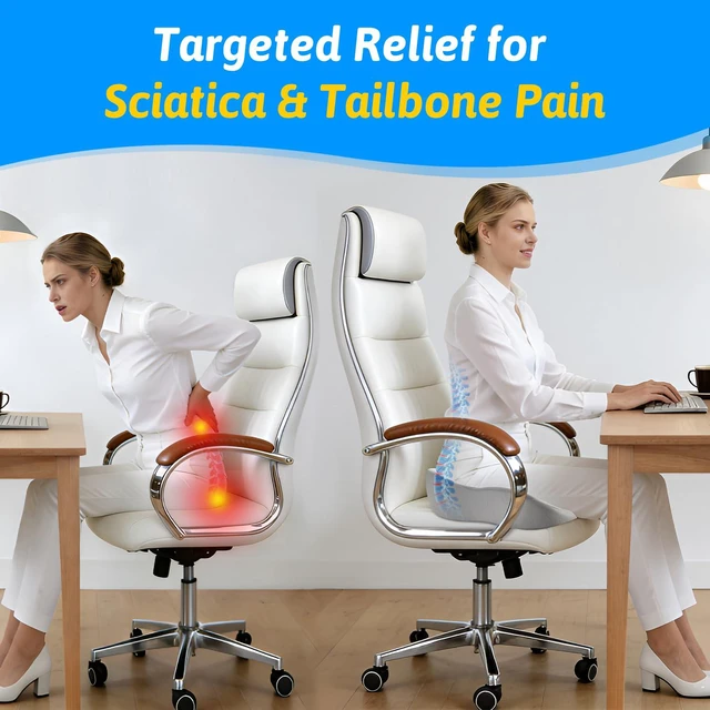 Alt view image 3 of 7 - Seat Cushion for Tailbone & Sciatica Pain Relief Certified & Ergonomist-Designed,Tapered Front Edge Reduces Thigh Pressure,Wide Memory Foam for Office Chair, Car, Wheelchair