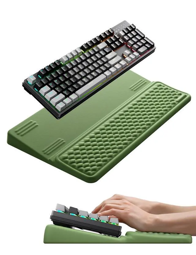 Main image of Extra-Large Wrist Rest with Keyboard Stand, Ergonomic Wrist Support Pad, Soft Memory Foam Wrist Cushion for Mechanical 100% Full-Size Keyboard, Carpal Tunnel Pain Relief, Green