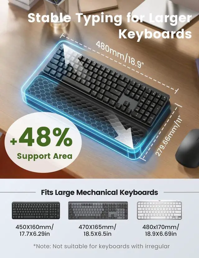 Alt view image 2 of 7 - Extra-Large Wrist Rest with Keyboard Stand, Ergonomic Wrist Support Pad, Soft Memory Foam Wrist Cushion for Mechanical 100% Full-Size Keyboard, Carpal Tunnel Pain Relief, Green
