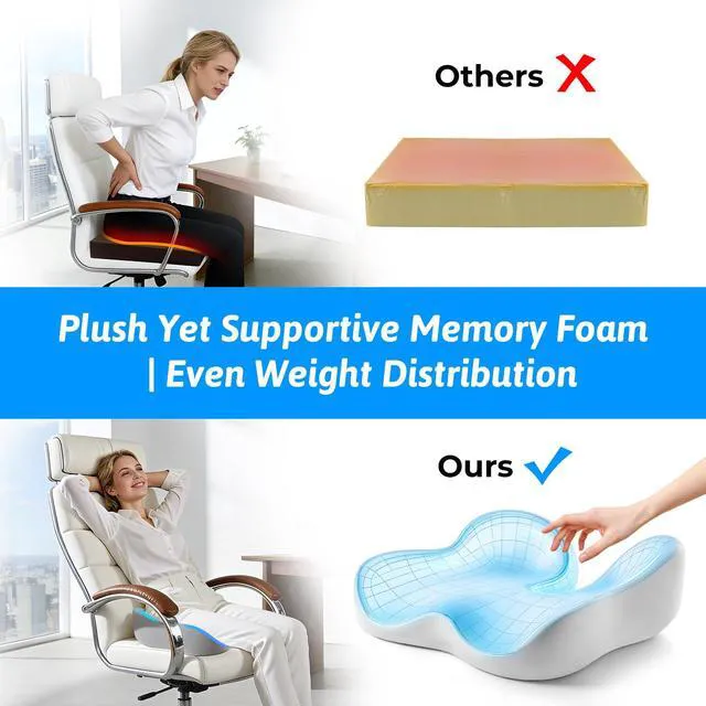 Alt view image 5 of 7 - Seat Cushion for Tailbone & Sciatica Pain Relief Certified & Ergonomist-Designed,Tapered Front Edge Reduces Thigh Pressure,Wide Memory Foam for Office Chair, Car, Wheelchair