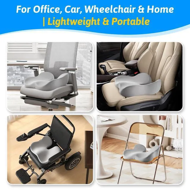 Alt view image 6 of 7 - Seat Cushion for Tailbone & Sciatica Pain Relief Certified & Ergonomist-Designed,Tapered Front Edge Reduces Thigh Pressure,Wide Memory Foam for Office Chair, Car, Wheelchair