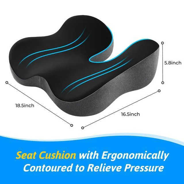 Alt view image 2 of 7 - Seat Cushion for Tailbone & Sciatica Pain Relief Certified & Ergonomist-Designed,Tapered Front Edge Reduces Thigh Pressure,Wide Memory Foam for Office Chair, Car, Wheelchair