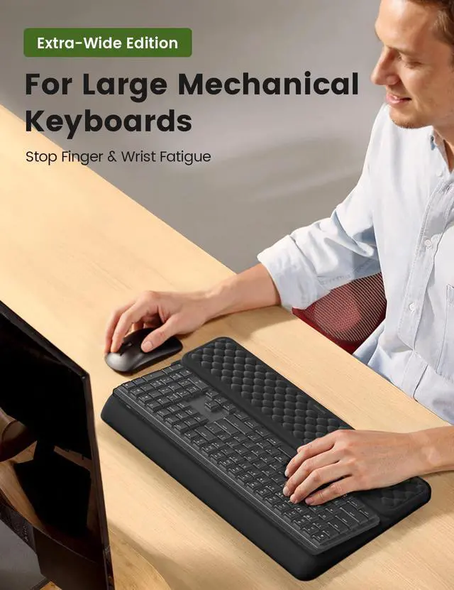 Alt view image 3 of 7 - Extra-Large Wrist Rest with Keyboard Stand, Ergonomic Wrist Support Pad, Soft Memory Foam Wrist Cushion for Mechanical 100% Full-Size Keyboard, Carpal Tunnel Pain Relief, Green