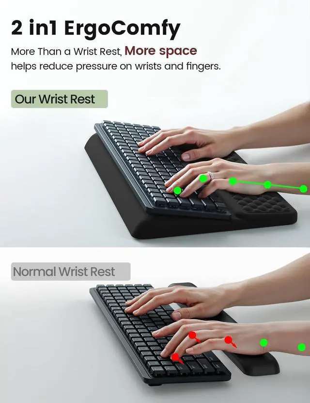Alt view image 4 of 7 - Extra-Large Wrist Rest with Keyboard Stand, Ergonomic Wrist Support Pad, Soft Memory Foam Wrist Cushion for Mechanical 100% Full-Size Keyboard, Carpal Tunnel Pain Relief, Green