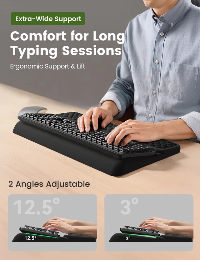 Alt view image 6 of 7 - Extra-Large Wrist Rest with Keyboard Stand, Ergonomic Wrist Support Pad, Soft Memory Foam Wrist Cushion for Mechanical 100% Full-Size Keyboard, Carpal Tunnel Pain Relief, Green