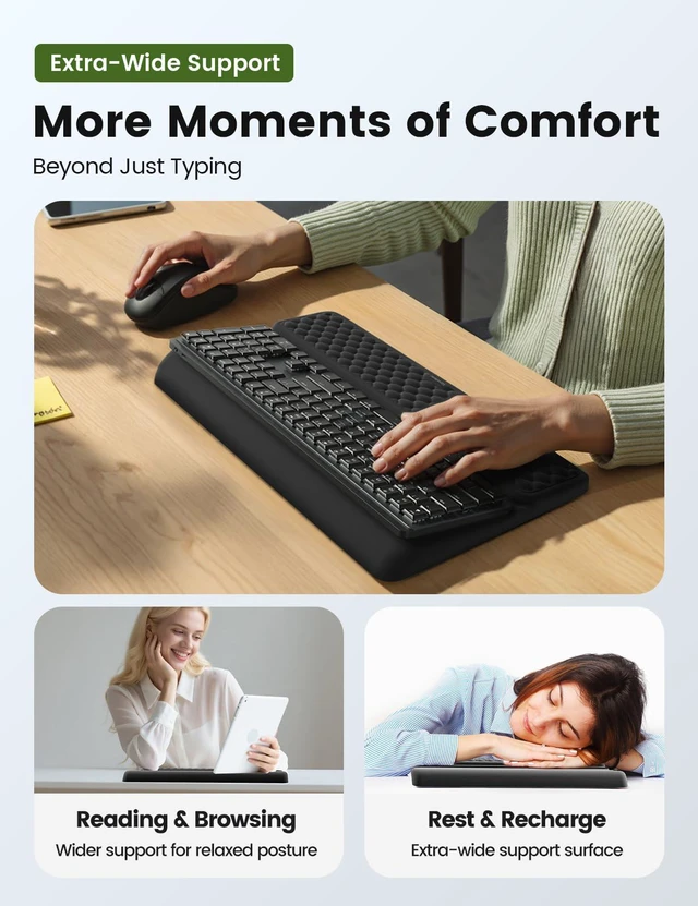 Alt view image 5 of 7 - Extra-Large Wrist Rest with Keyboard Stand, Ergonomic Wrist Support Pad, Soft Memory Foam Wrist Cushion for Mechanical 100% Full-Size Keyboard, Carpal Tunnel Pain Relief, Green