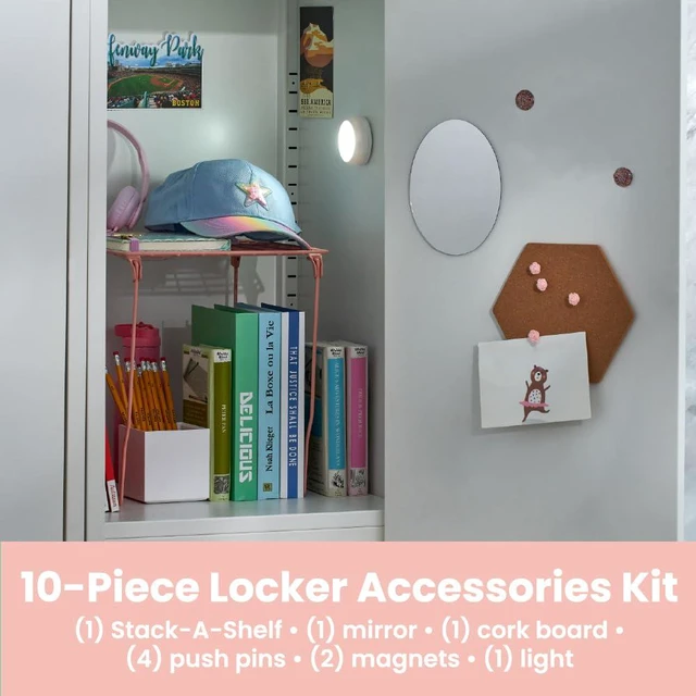 Alt view image 4 of 7 - by Bostitch 10-Piece Fashion Locker Kit with 12" Stac-A-Shelf, Pink/Floral